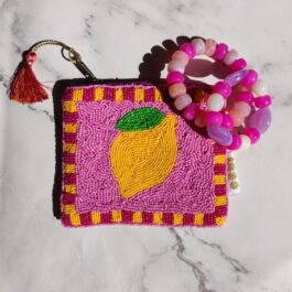 pochette perlée à la main citron